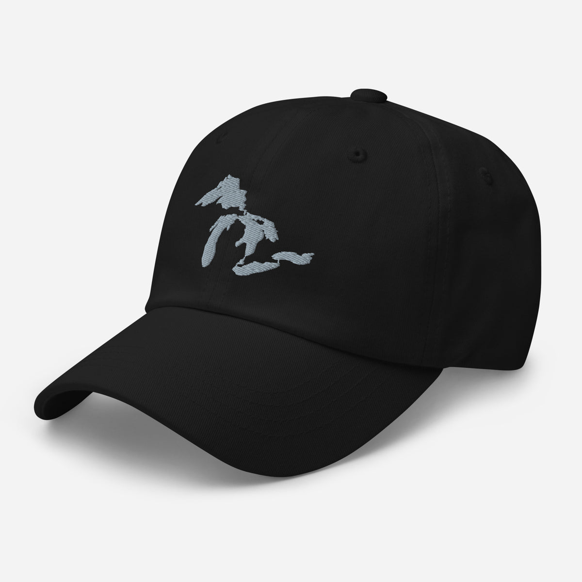 Black baseball hat with Great Lakes embroidered in grey on the front