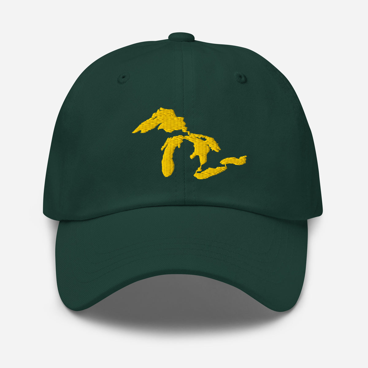 Spruce baseball hat with Great Lakes embroidered in maize yellow on the front