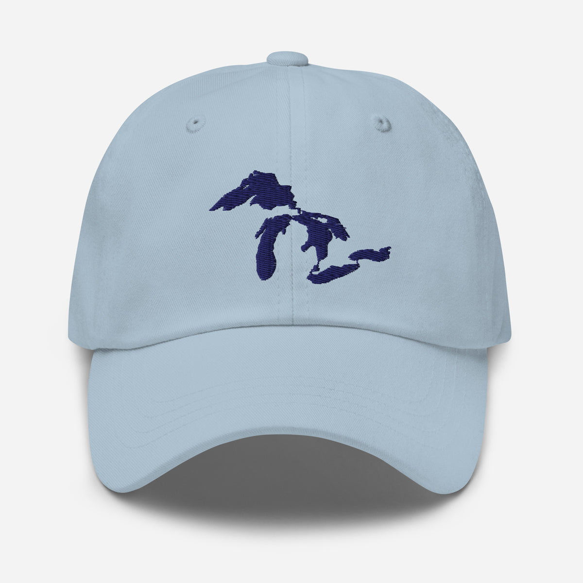 Light Blue baseball hat with Great Lakes embroidered in navy blue on the front