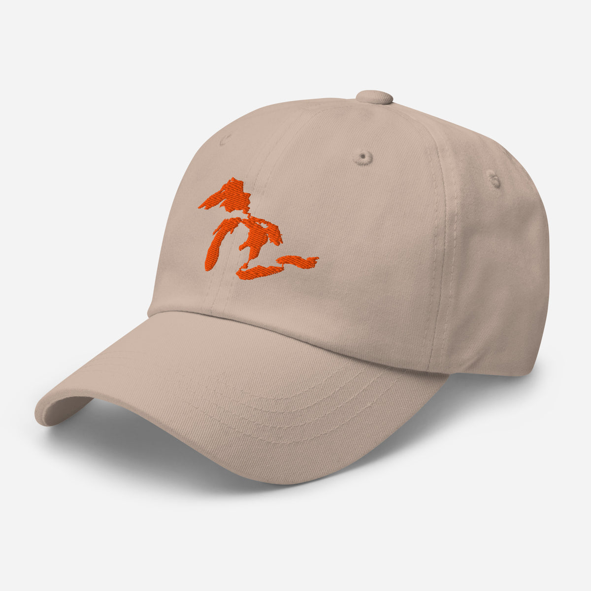 Stone baseball hat with Great Lakes embroidered in orange on the front