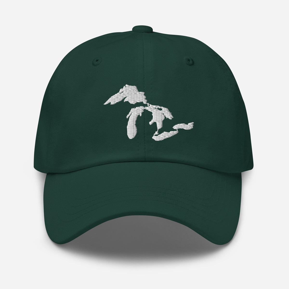 Spruce baseball hat with Great Lakes embroidered in white on the front